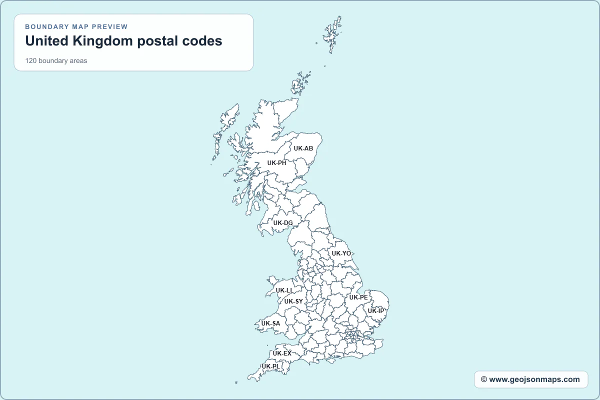 Preview of United Kingdom postal codes map