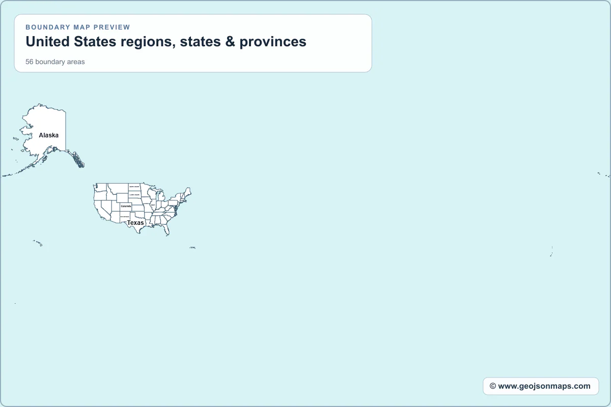 Preview of United States regions, states & provinces map