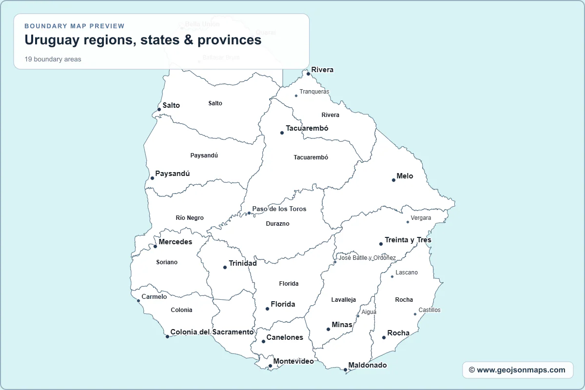 Preview of Uruguay regions, states & provinces map