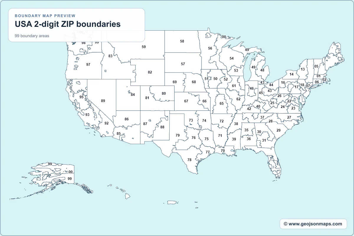 Preview of USA 2-digit ZIP boundaries map