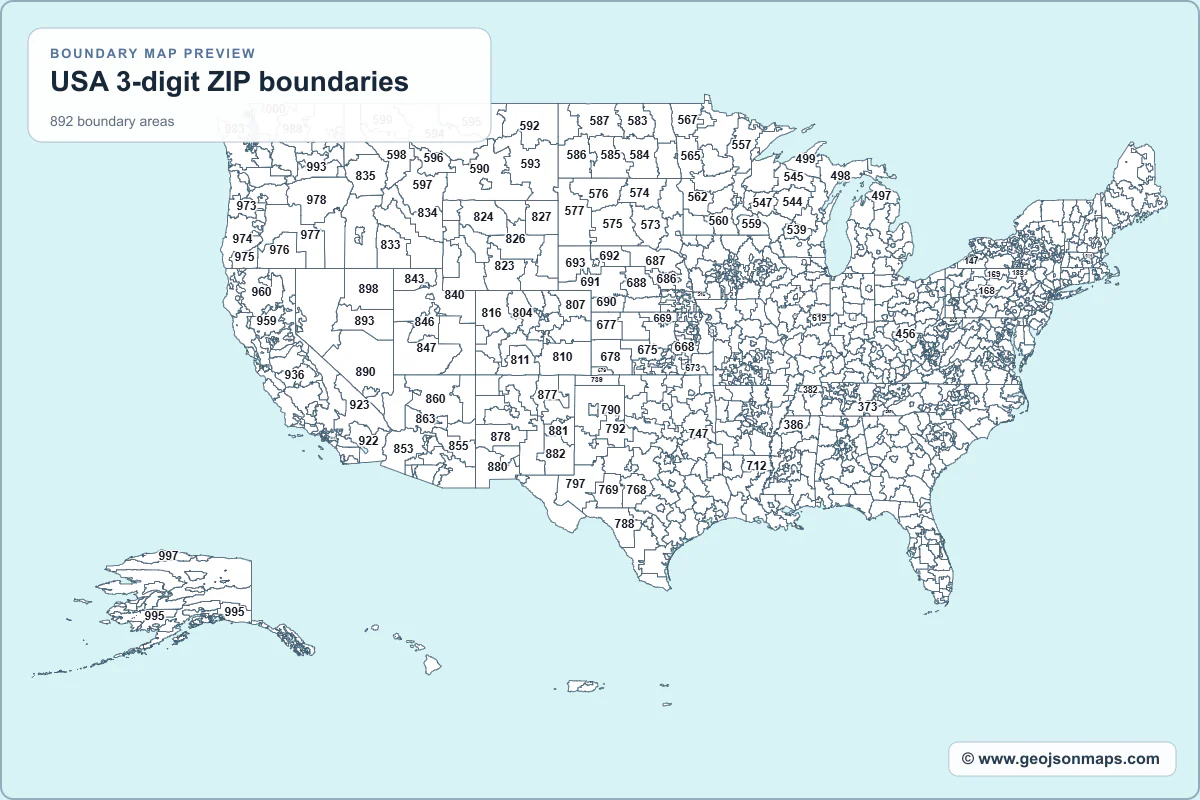 Preview of USA 3-digit ZIP boundaries map