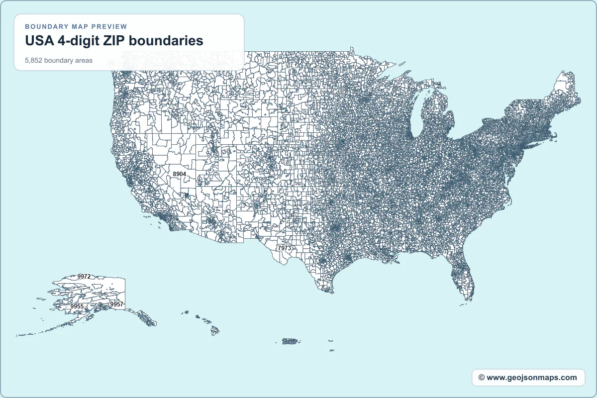 Preview of USA 4-digit ZIP boundaries map