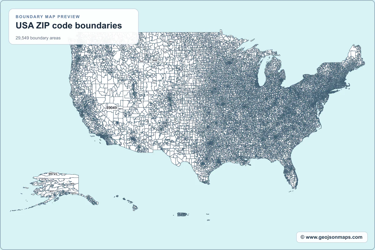 Preview of USA ZIP code boundaries map