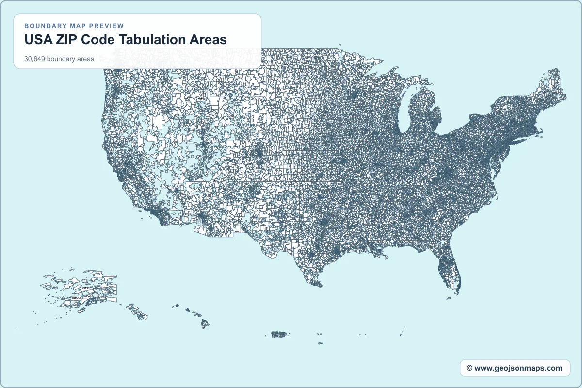 Preview of USA ZIP Code Tabulation Areas map