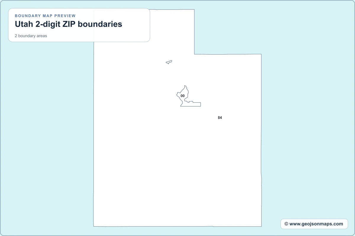 Preview of Utah 2-digit ZIP boundaries map