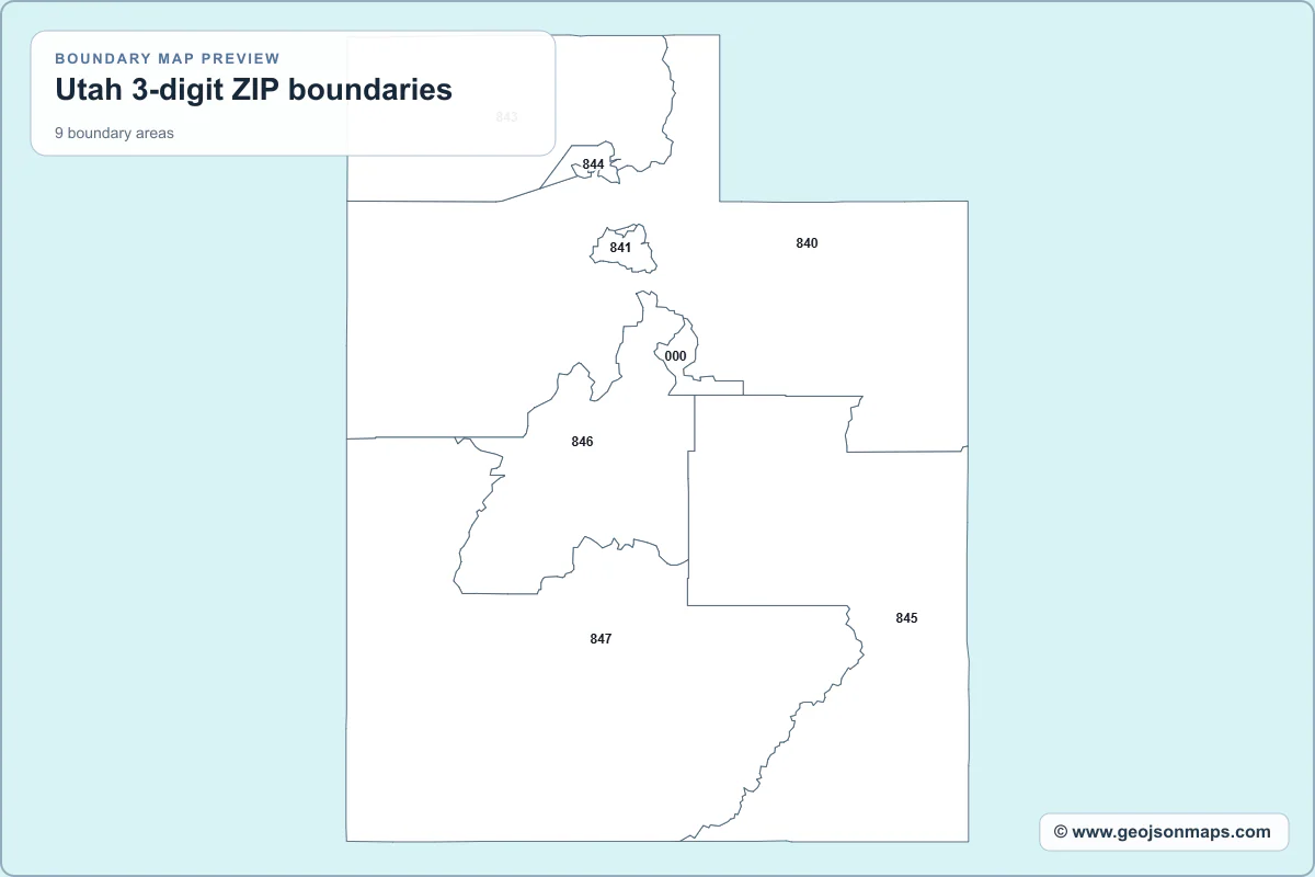 Preview of Utah 3-digit ZIP boundaries map