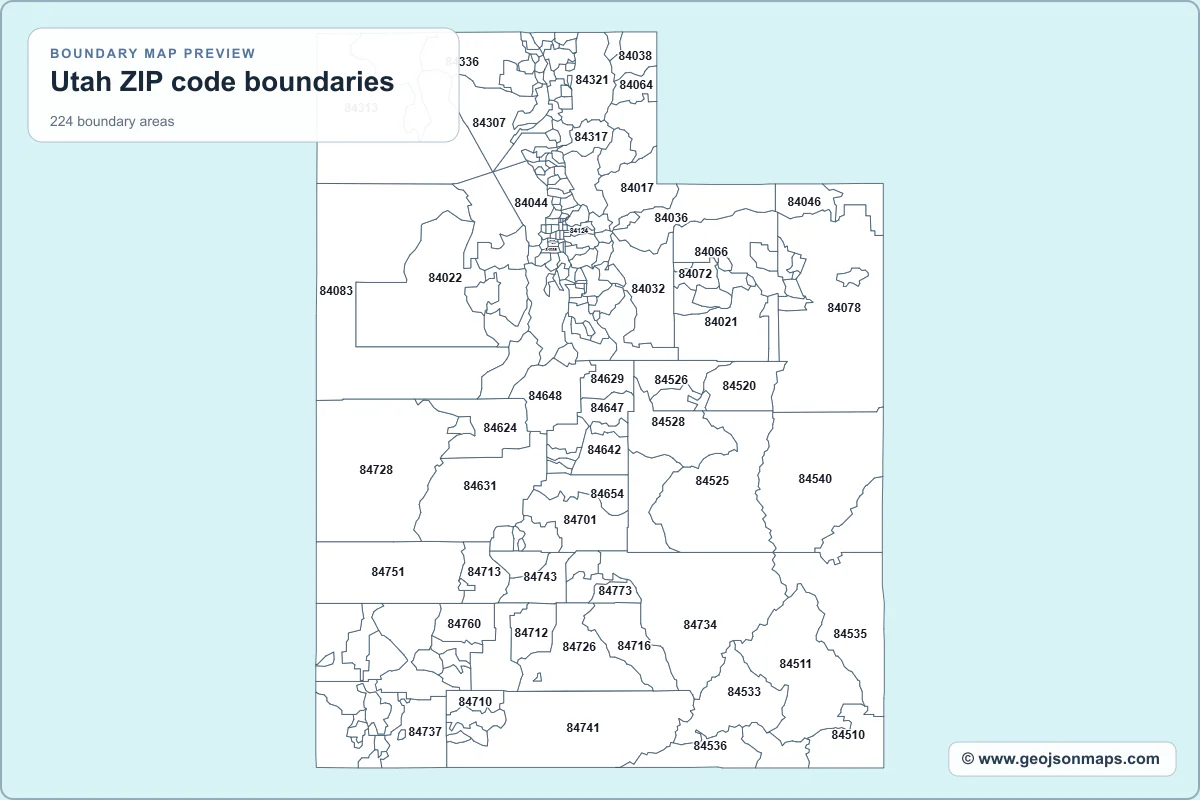 Preview of Utah ZIP code boundaries map