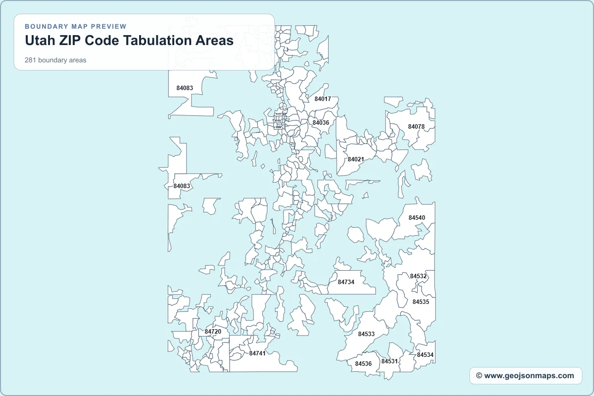 Preview of Utah ZIP Code Tabulation Areas map