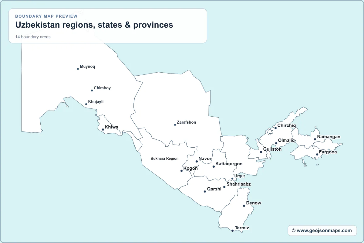 Preview of Uzbekistan regions, states & provinces map