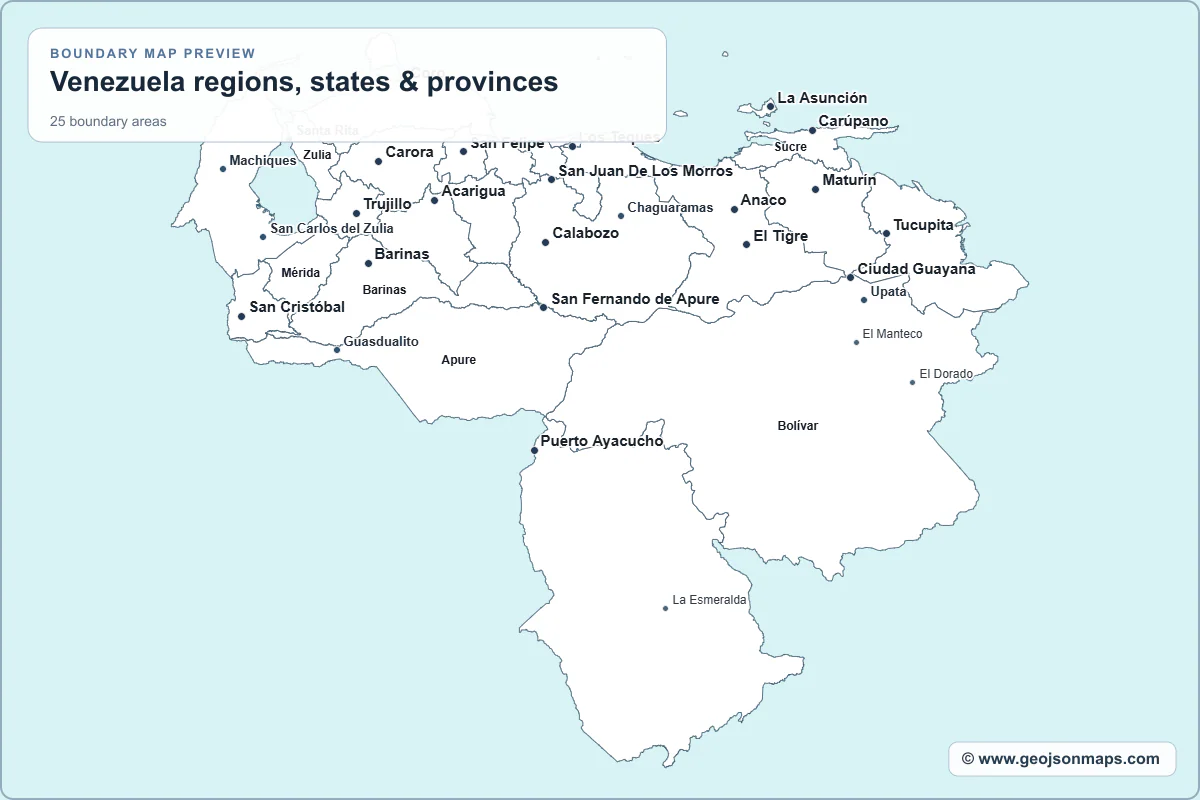 Preview of Venezuela regions, states & provinces map