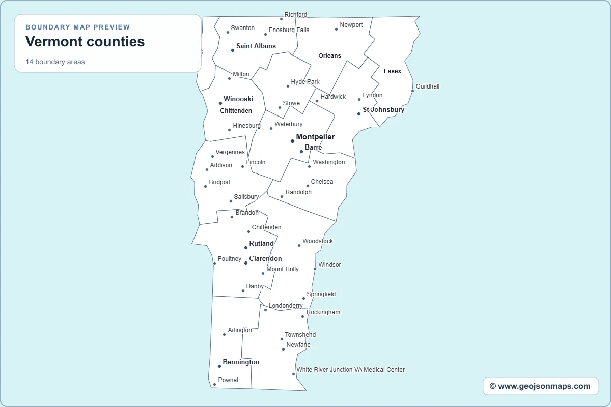Preview of Vermont counties map