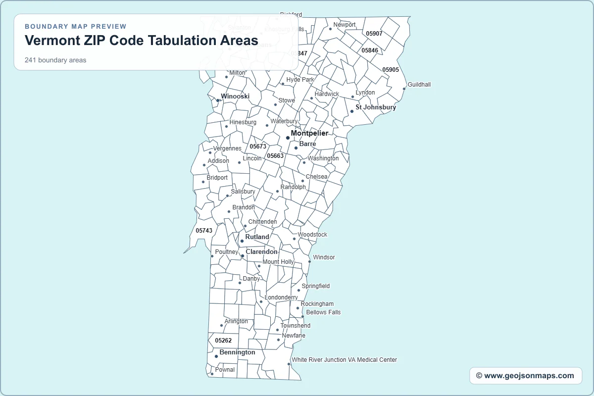 Preview of Vermont ZIP Code Tabulation Areas map