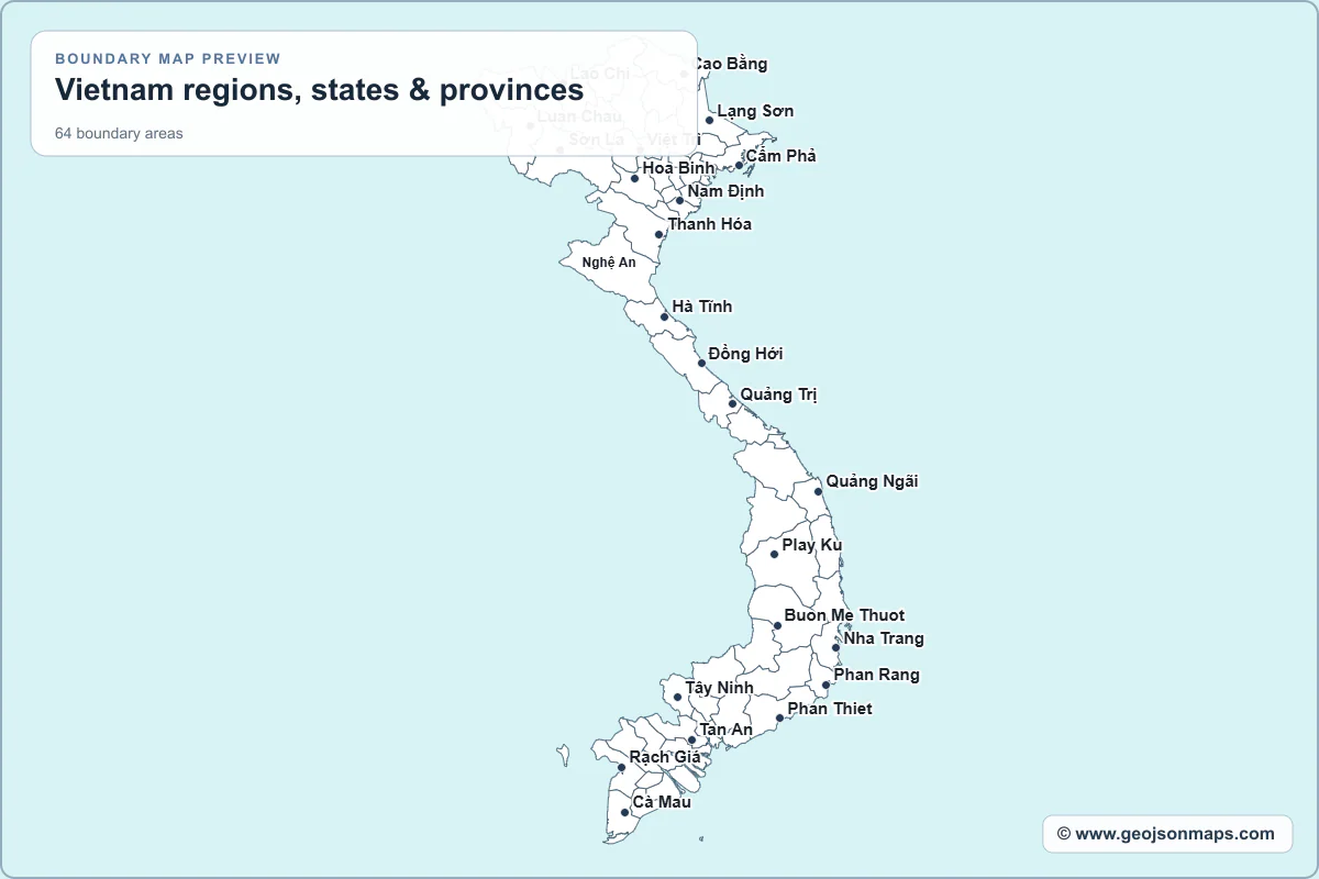 Preview of Vietnam regions, states & provinces map