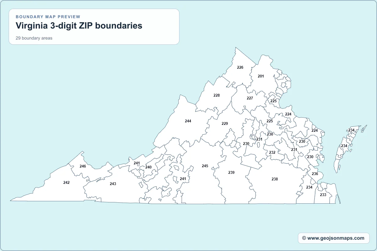 Preview of Virginia 3-digit ZIP boundaries map