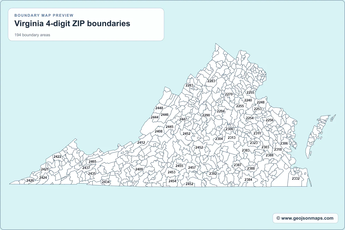 Preview of Virginia 4-digit ZIP boundaries map