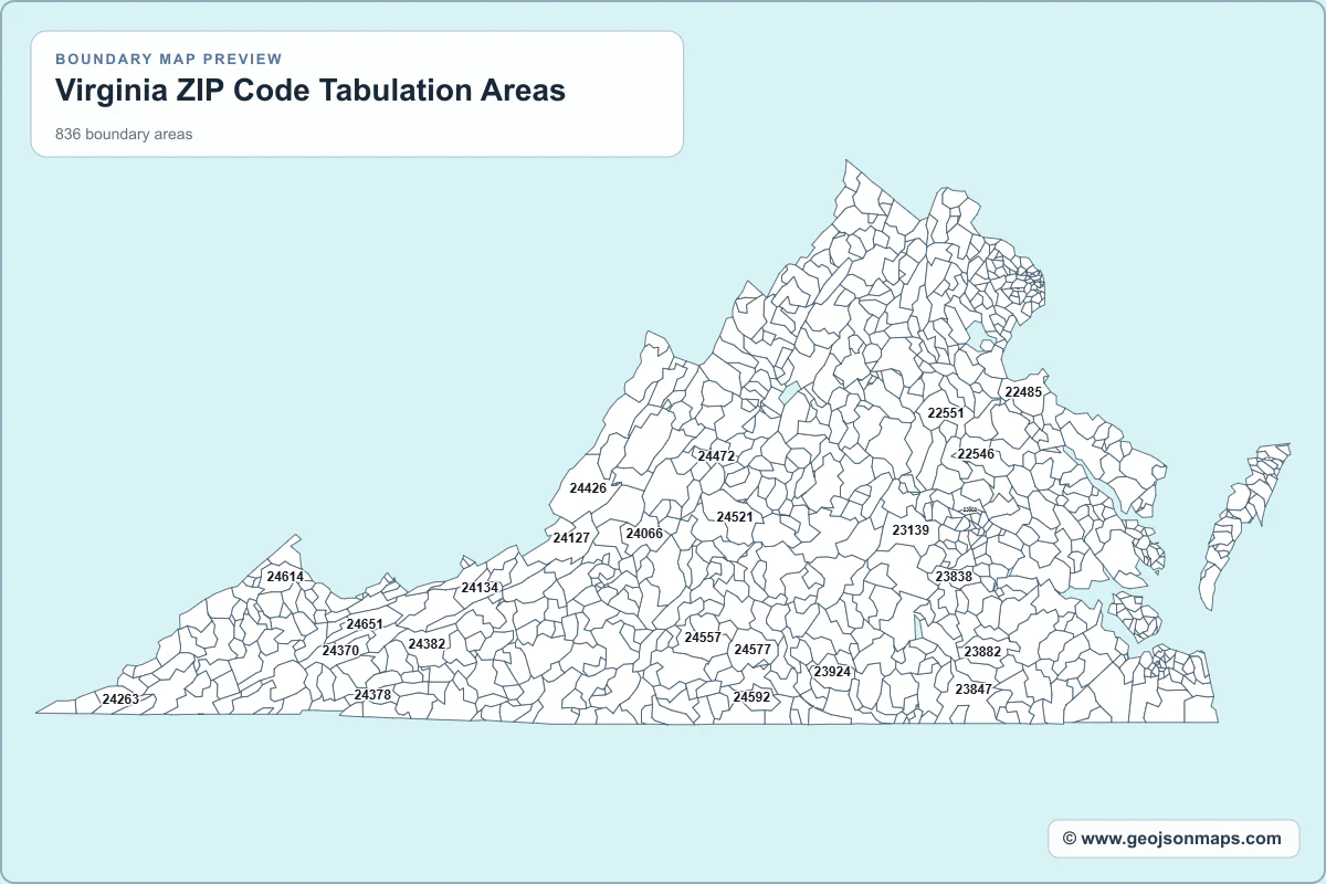 Preview of Virginia ZIP Code Tabulation Areas map