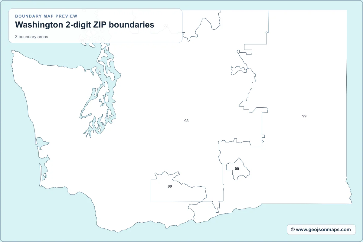 Preview of Washington 2-digit ZIP boundaries map