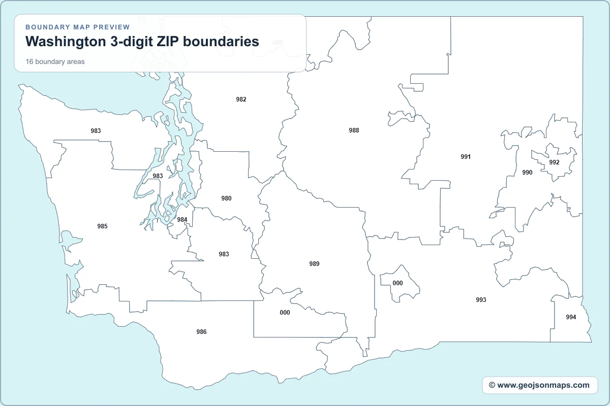 Preview of Washington 3-digit ZIP boundaries map