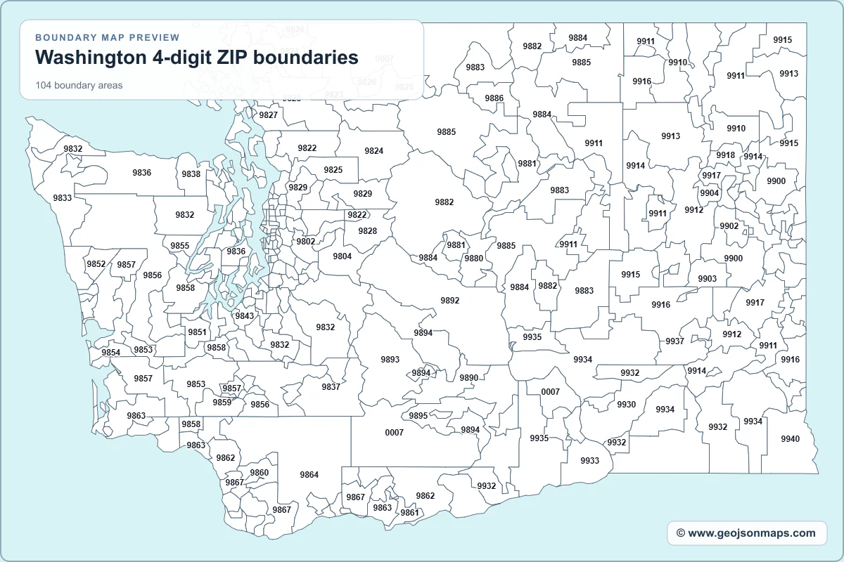 Preview of Washington 4-digit ZIP boundaries map