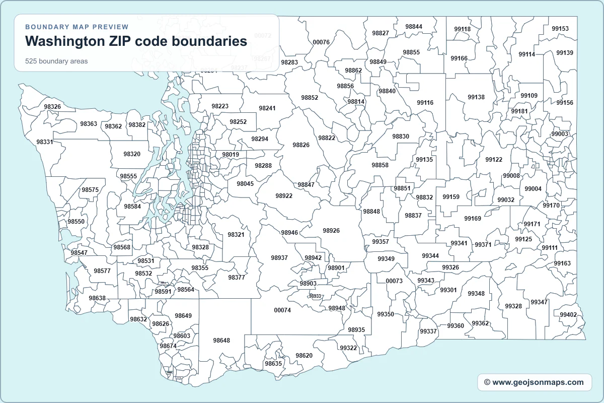 Preview of Washington ZIP code boundaries map