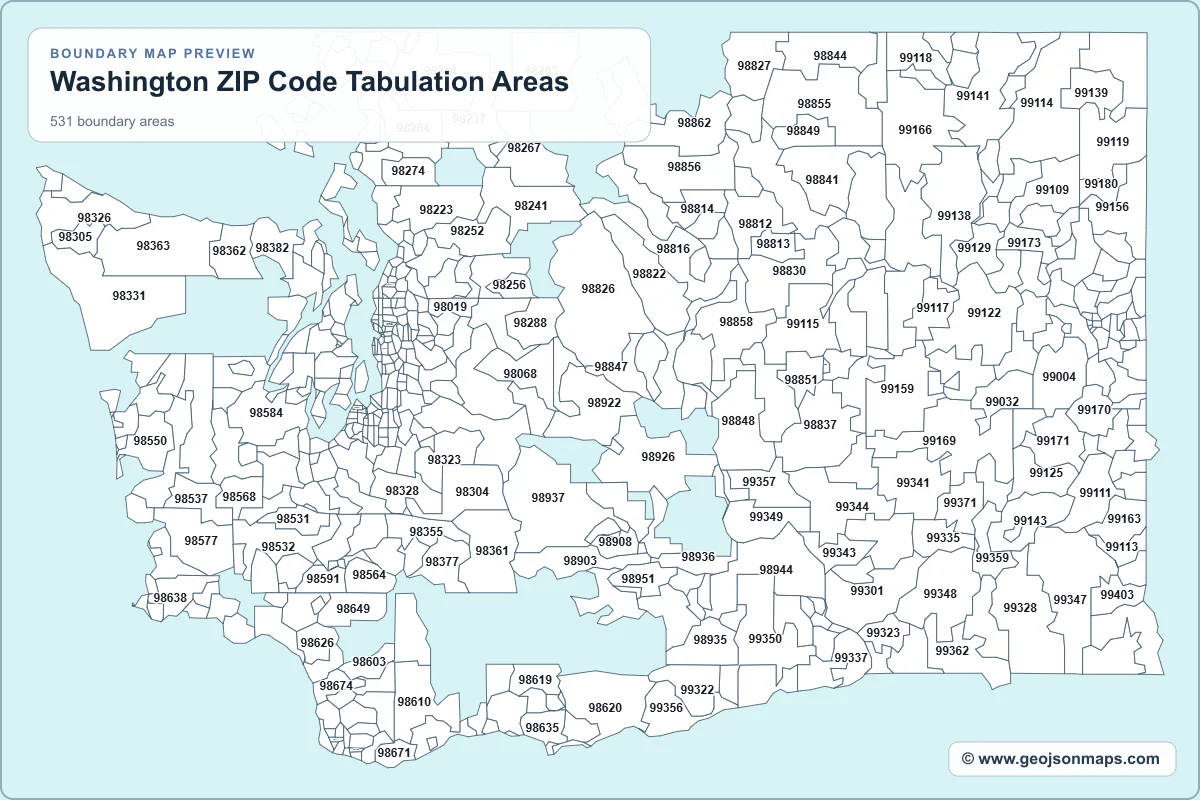 Preview of Washington ZIP Code Tabulation Areas map