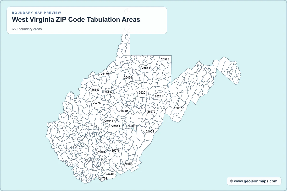 Preview of West Virginia ZIP Code Tabulation Areas map
