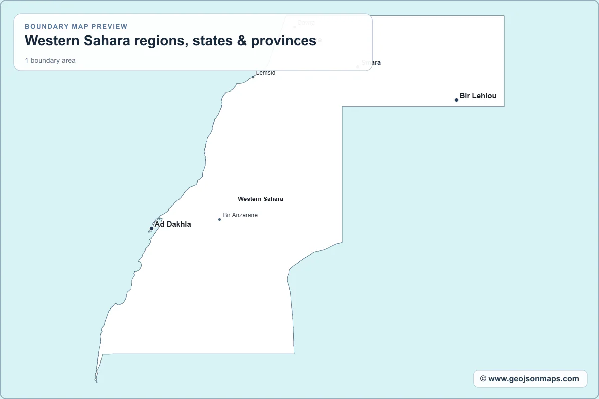 Preview of Western Sahara regions, states & provinces map