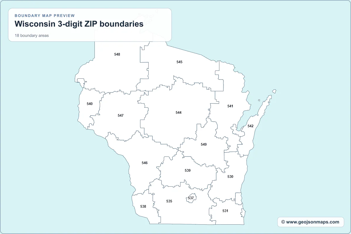 Preview of Wisconsin 3-digit ZIP boundaries map