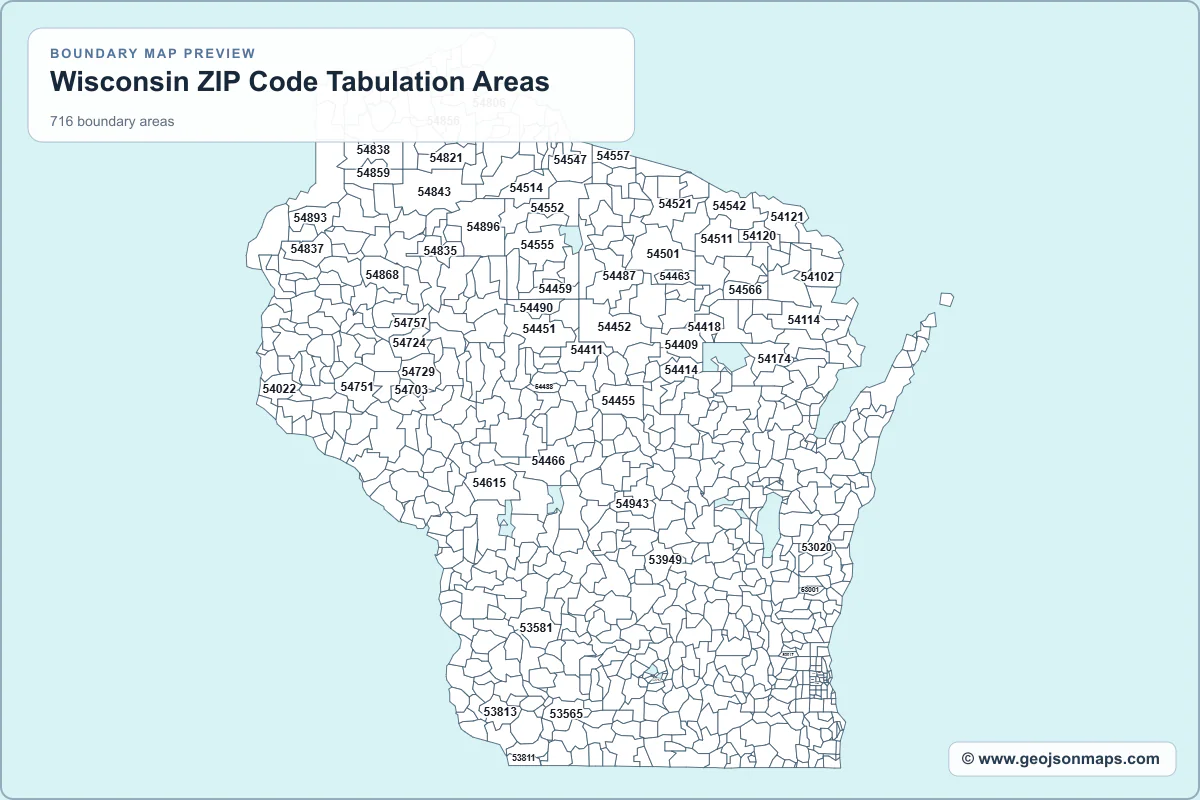 Preview of Wisconsin ZIP Code Tabulation Areas map