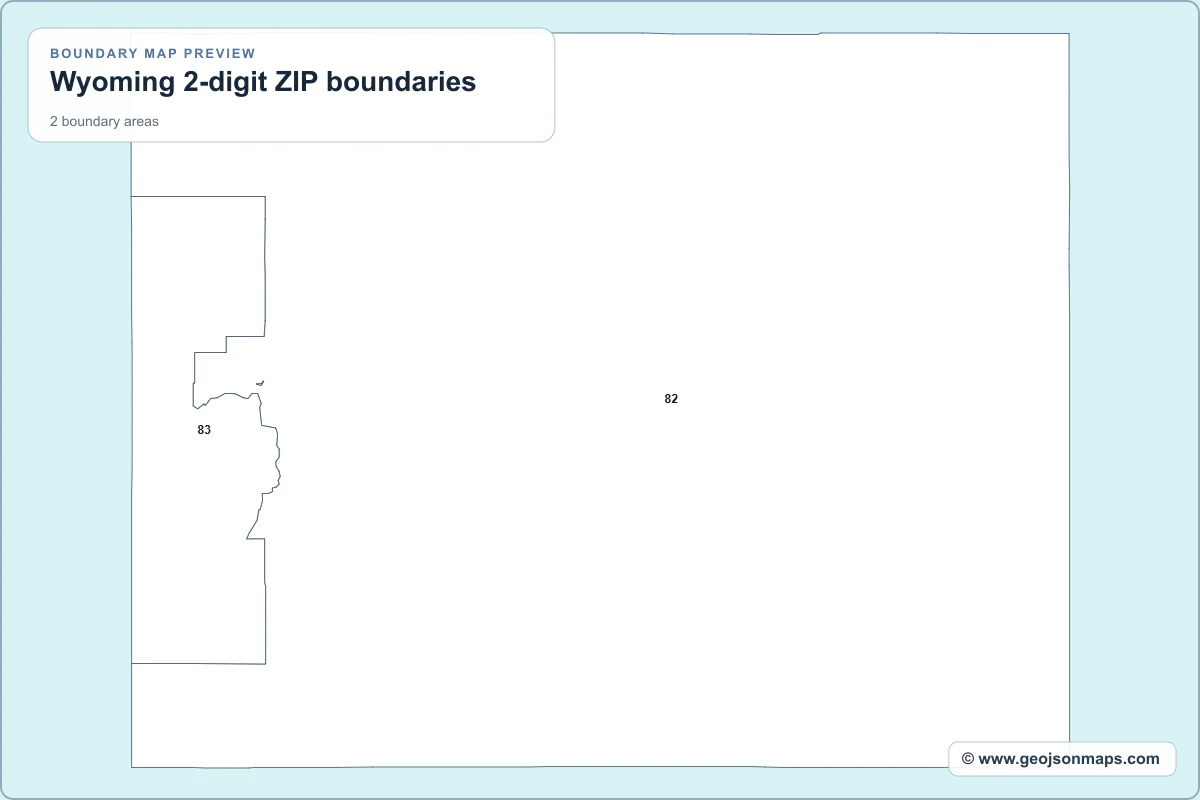 Preview of Wyoming 2-digit ZIP boundaries map