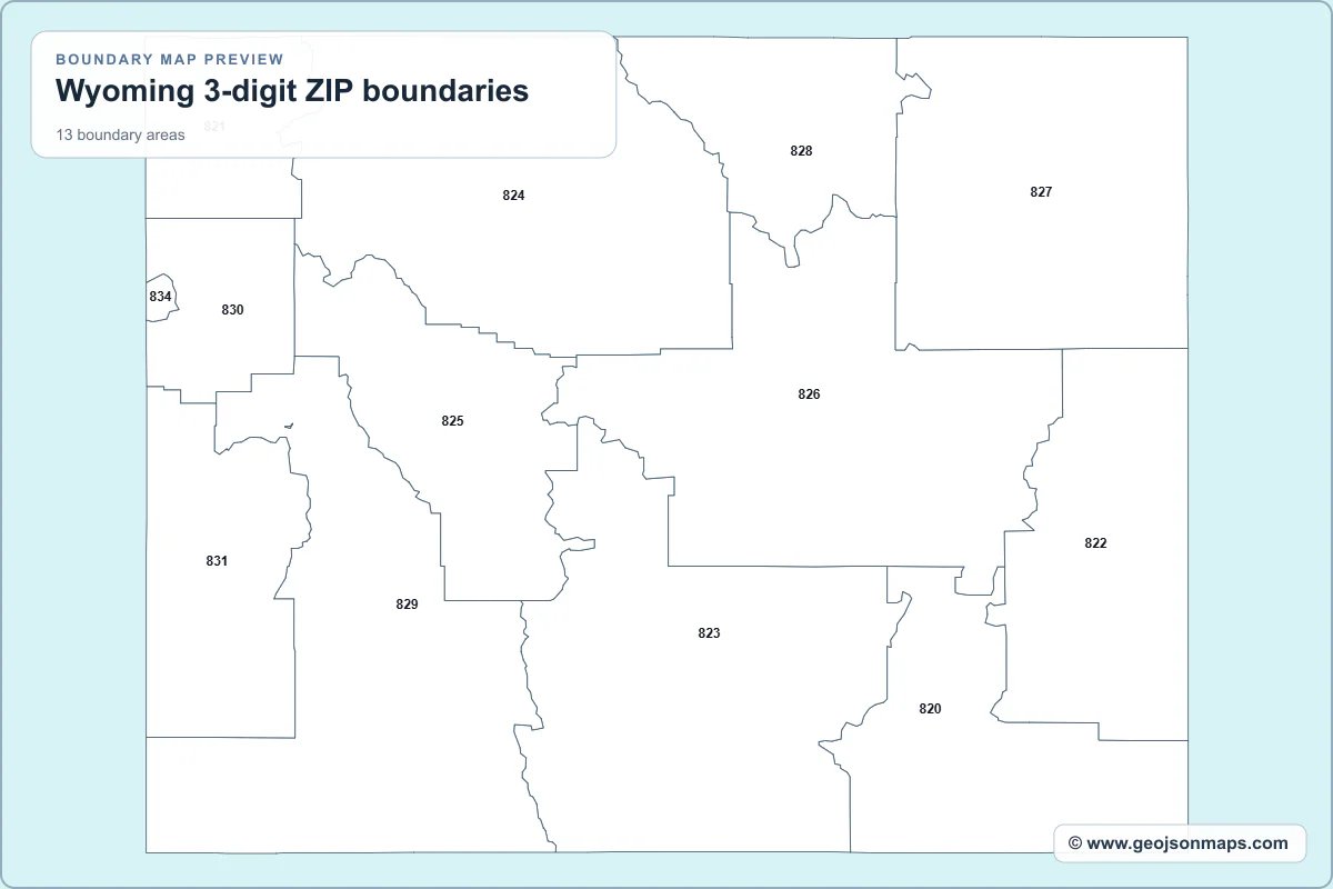 Preview of Wyoming 3-digit ZIP boundaries map
