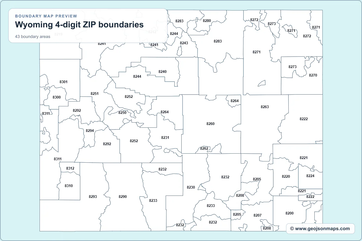 Preview of Wyoming 4-digit ZIP boundaries map