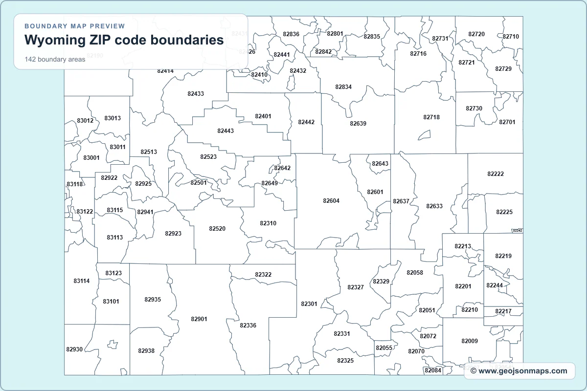 Preview of Wyoming ZIP code boundaries map