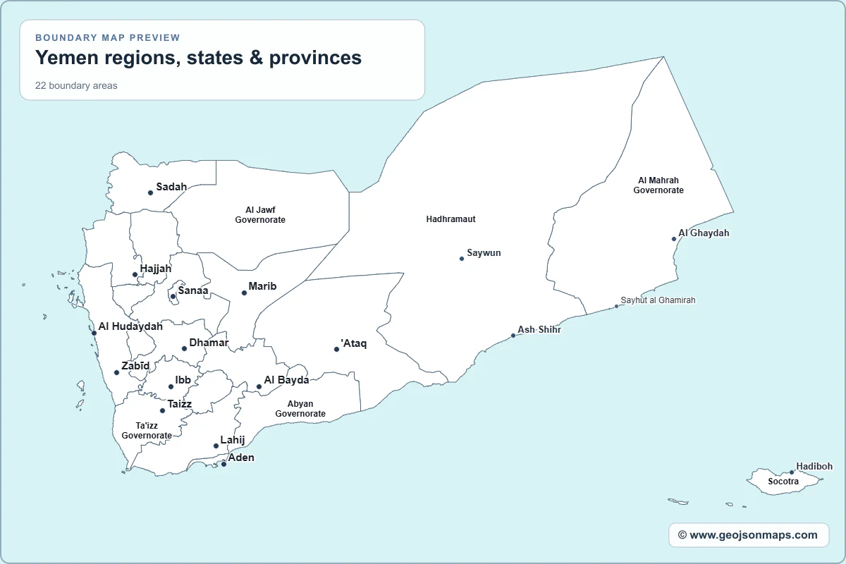 Preview of Yemen regions, states & provinces map