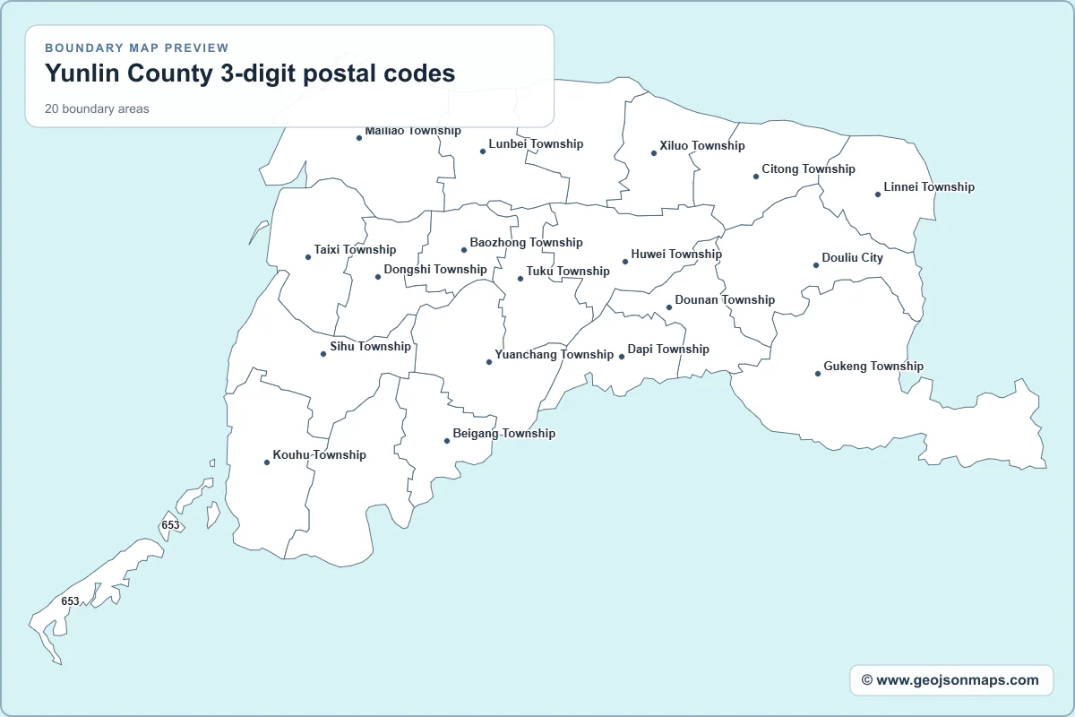 Preview of Yunlin County 3-digit postal codes map