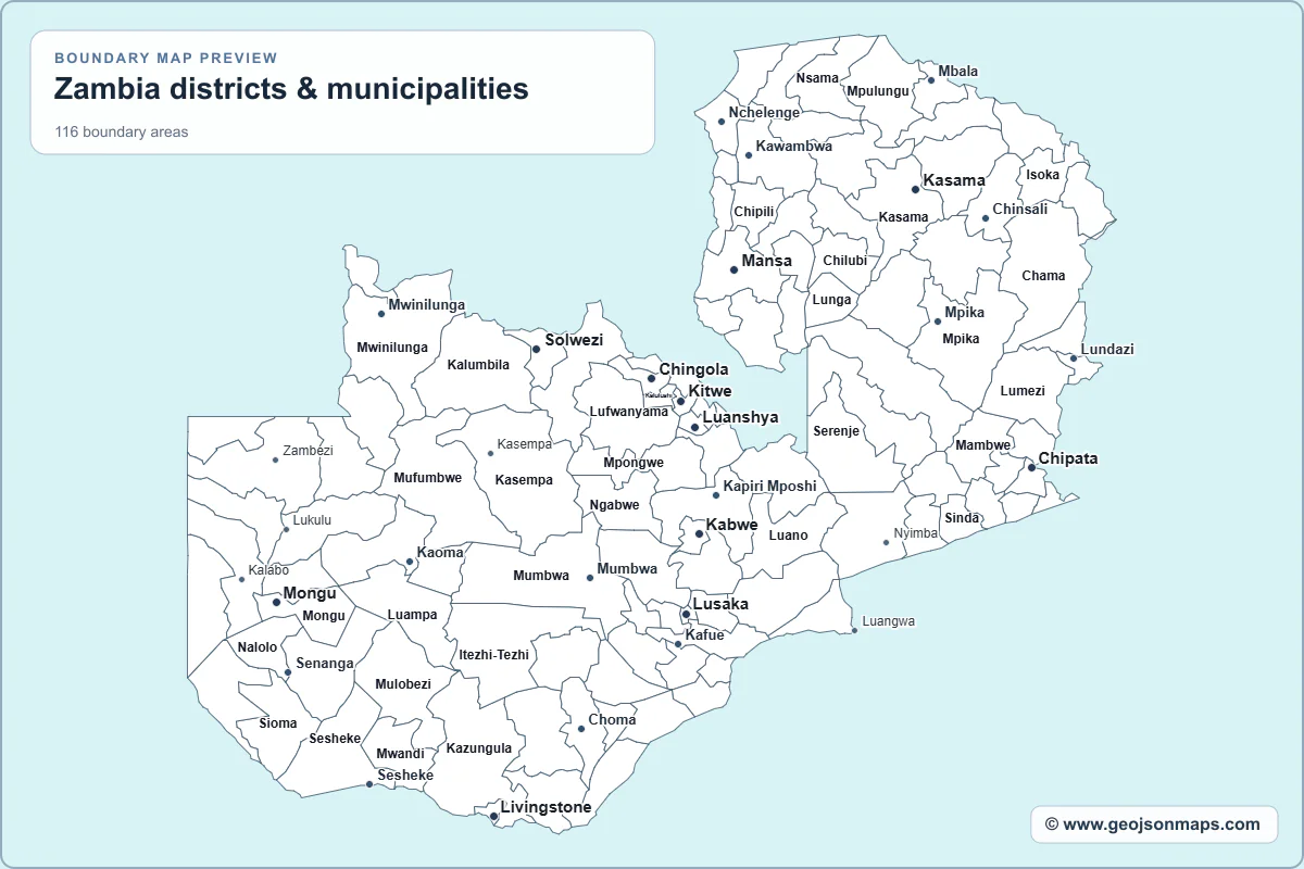 Preview of Zambia districts & municipalities map