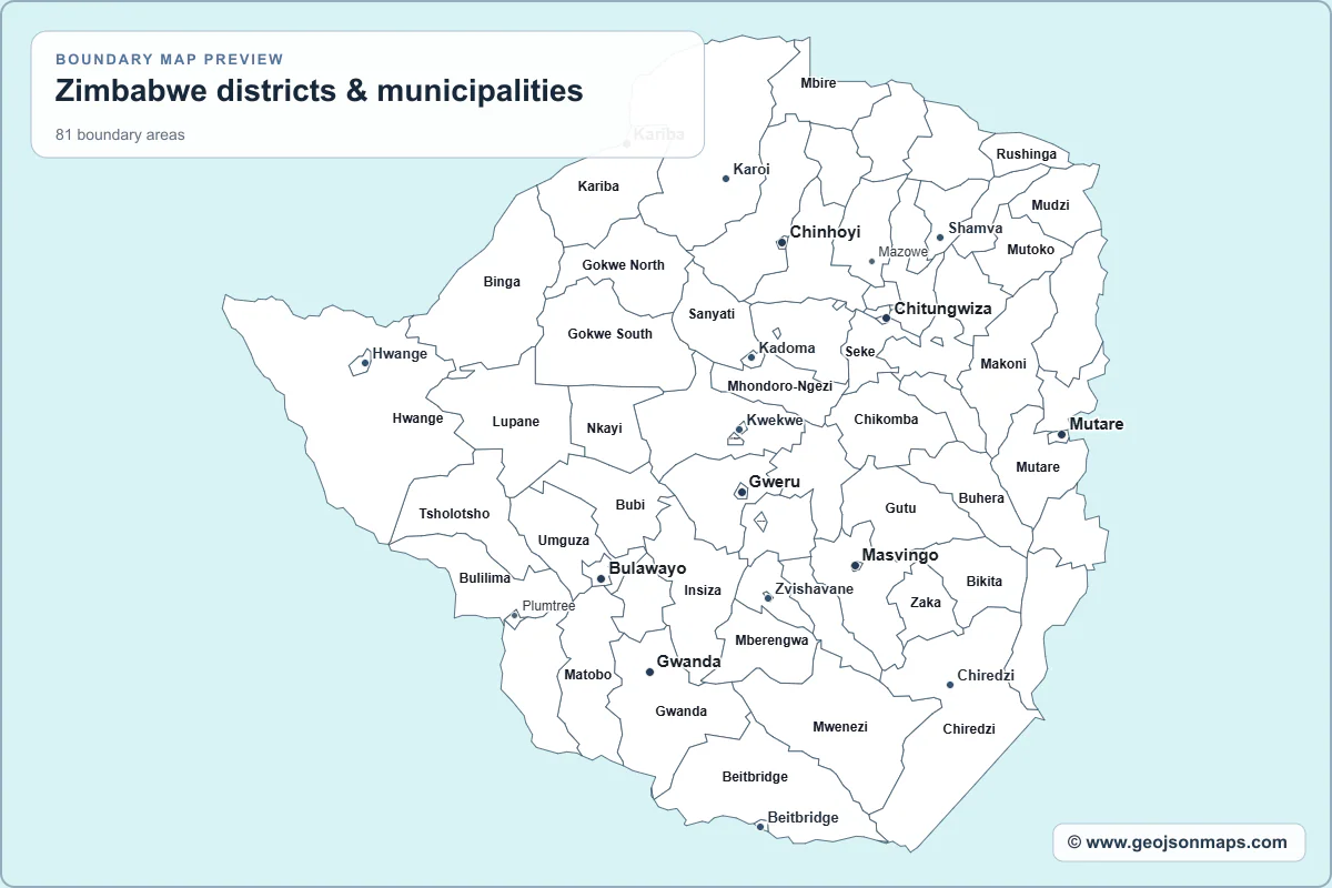 Preview of Zimbabwe districts & municipalities map
