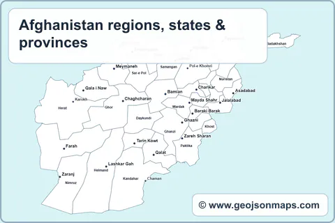 Preview of Afghanistan regions, states & provinces map