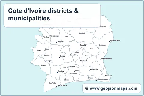Preview of Cote d'Ivoire districts & municipalities map