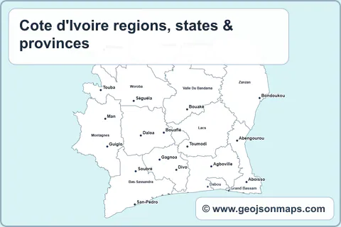 Preview of Cote d'Ivoire regions, states & provinces map
