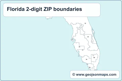 Preview of Florida 2-digit ZIP boundaries map