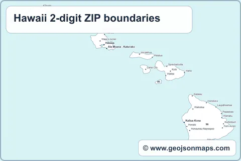 Preview of Hawaii 2-digit ZIP boundaries map
