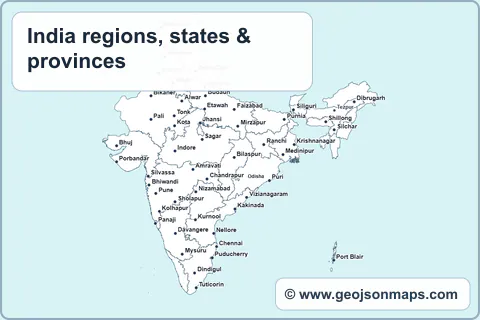 Preview of India regions, states & provinces map