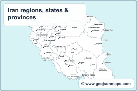 Preview of Iran regions, states & provinces map