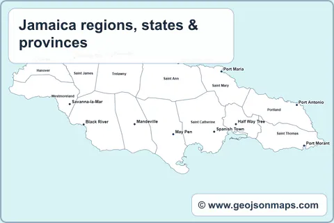Preview of Jamaica regions, states & provinces map