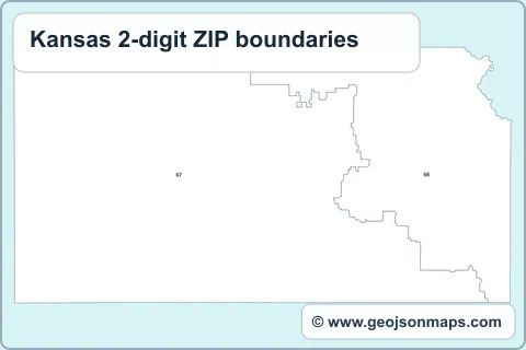 Preview of Kansas 2-digit ZIP boundaries map