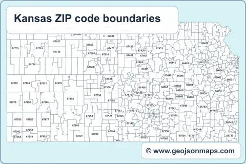 Preview of Kansas ZIP code boundaries map
