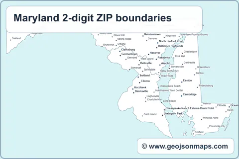 Preview of Maryland 2-digit ZIP boundaries map