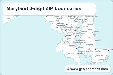 Preview of Maryland 3-digit ZIP boundaries map
