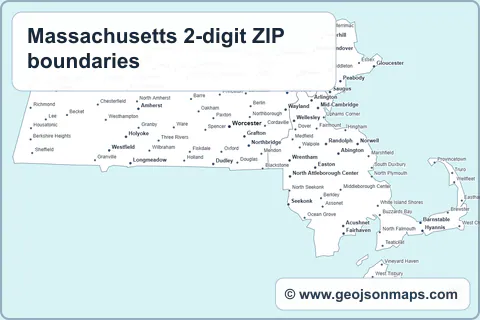 Preview of Massachusetts 2-digit ZIP boundaries map